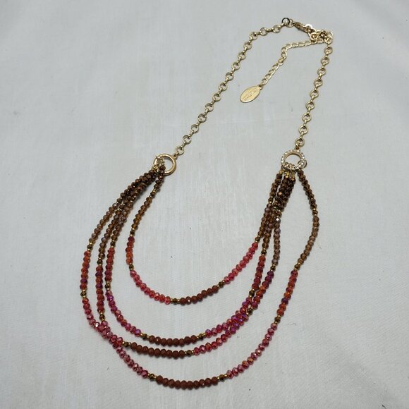Ali Khan 4 row garnet glass beads with gold chain layered necklace - Picture 5 of 8